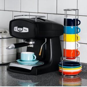 Sweese Porcelain Stackable Espresso Cups Saucers and Metal Stand - 4 Ounces